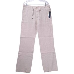 Perry Ellis Linen Blend Button Fly‎ Pants Drawstring Waist Men's Sz 30 Khaki NWT